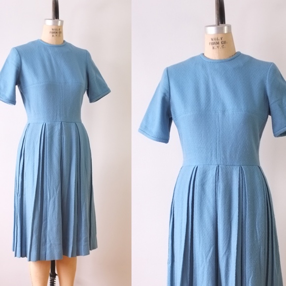 vintage blue wool knit dress | 1950s blue dress - Picture 13 of 15